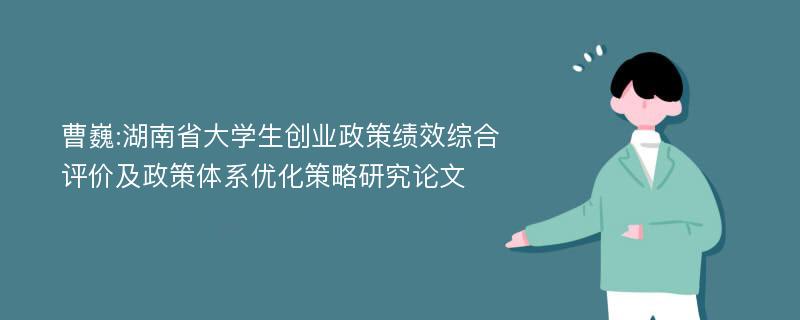 曹巍:湖南省大学生创业政策绩效综合评价及政策体系优化策略研究论文