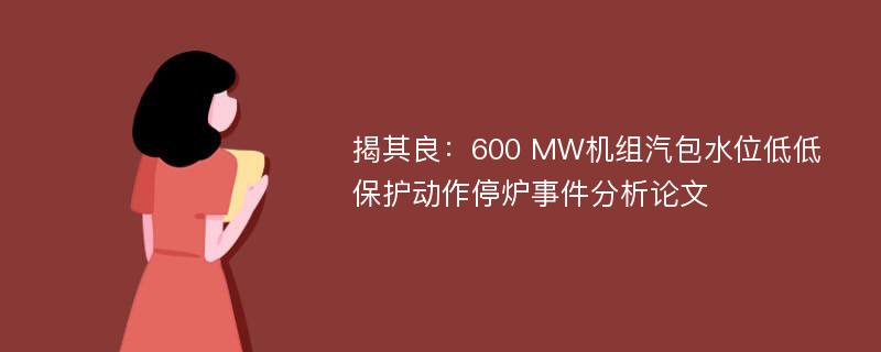 揭其良：600 MW机组汽包水位低低保护动作停炉事件分析论文