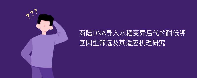 商陆DNA导入水稻变异后代的耐低钾基因型筛选及其适应机理研究