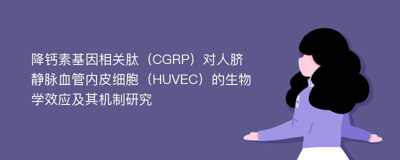 降钙素基因相关肽（CGRP）对人脐静脉血管内皮细胞（HUVEC）的生物学效应及其机制研究
