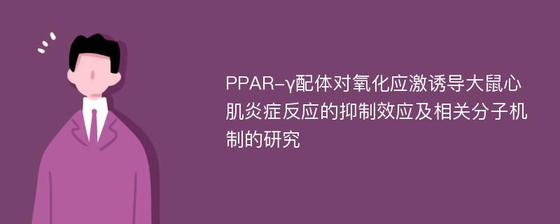 PPAR-γ配体对氧化应激诱导大鼠心肌炎症反应的抑制效应及相关分子机制的研究